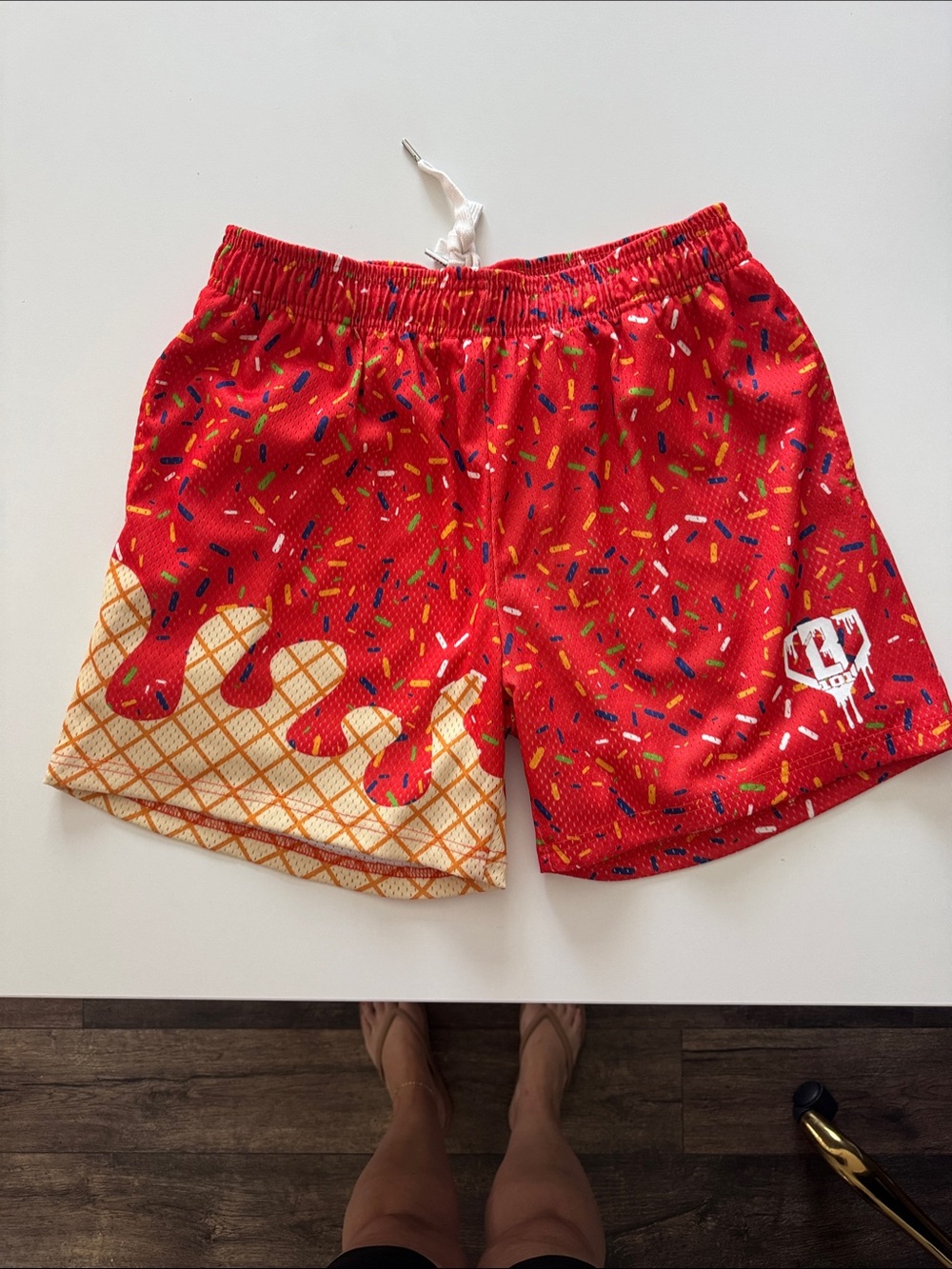 Men's Red Ice Cream Drip Athletic Shorts